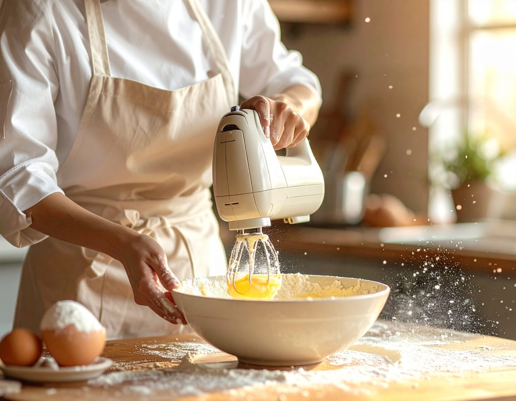 Teig für Protein-Wraps wird mit einem Handmixer verrührt