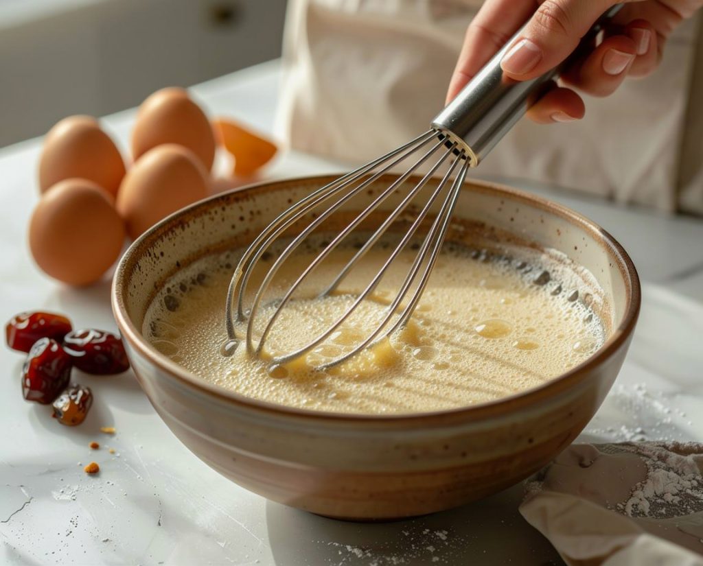 Eier und Bananen werden für Bananenbrot verquirlt