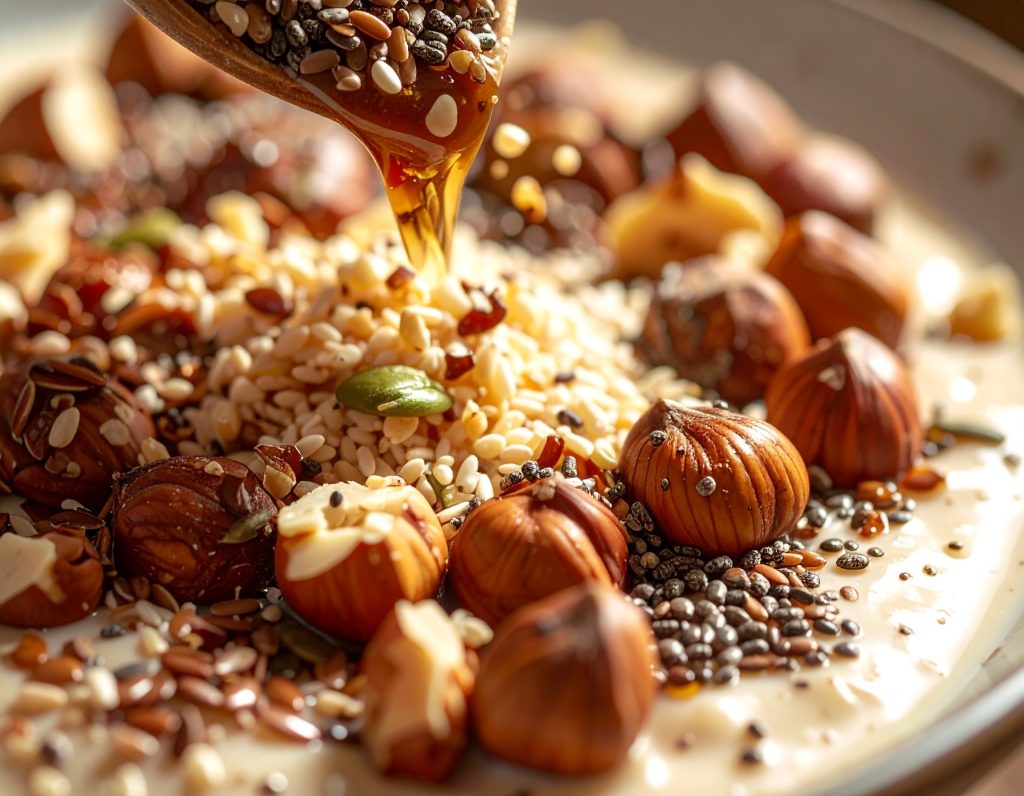 Joghurt-Bowl mit Nüssen, Samen und knusprigem Topping
