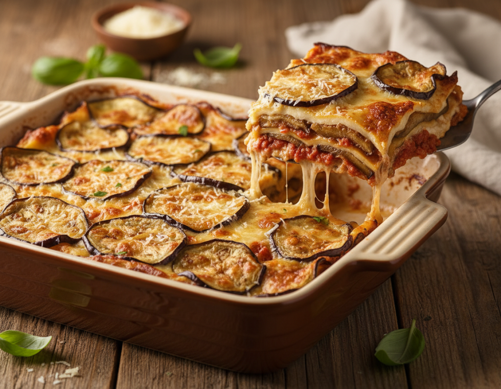 Auberginenlasagne – fertig angerichtet