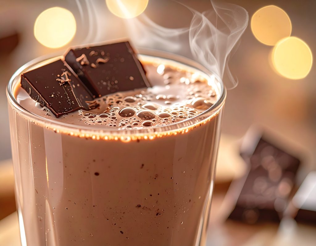 Heiße Dubai-Trinkschokolade mit Schokolade im Glas