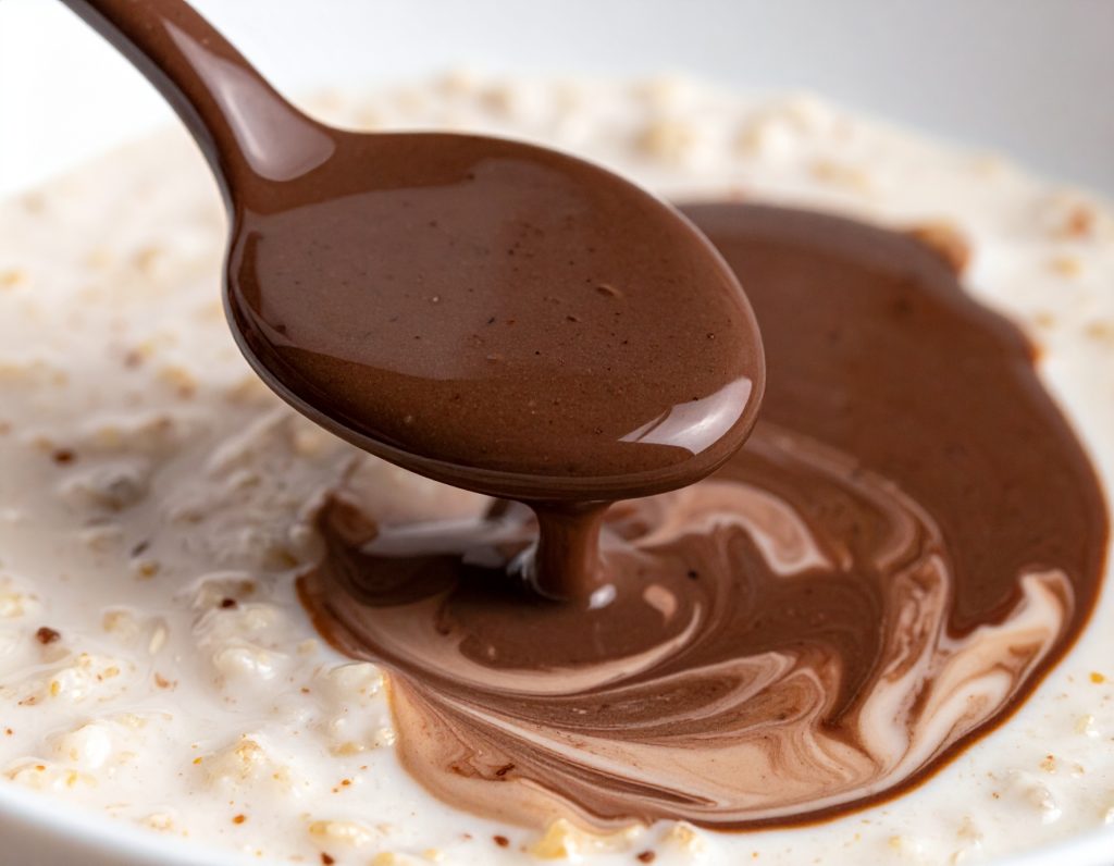 Schokocreme als Topping auf Protein-Porridge