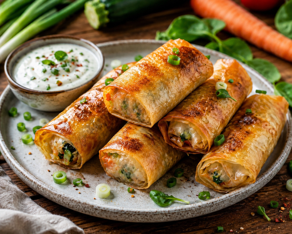 Knusprige Gemüserollen mit Joghurt-Kräuter-Dip